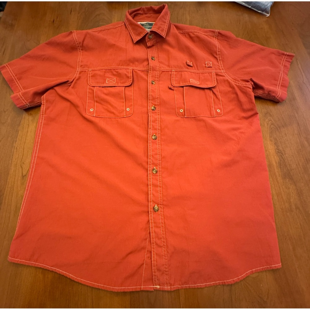 GH Bass Explorer Mens XL Short Sleeve Fishing Shirt Orange Mesh Vent Pockets‎